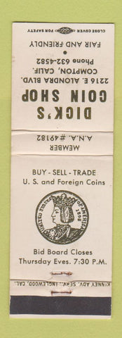Matchbook Cover - Dick's Coin Shop Compton CA WEAR