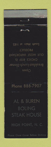 Matchbook Cover - Al & Buren Boling Steak  House High Point NC