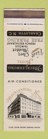 Matchbook Cover - Mecklenburg Hotel Charlotte NC
