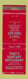 Matchbook Cover - Tony's Sanitary Restaurant Morehead City NC WEAR