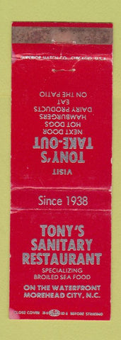 Matchbook Cover - Tony's Sanitary Restaurant Morehead City NC WEAR