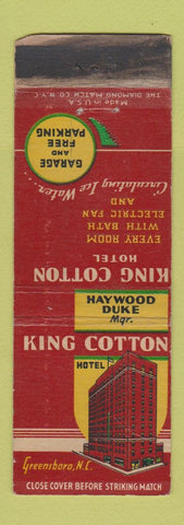 Matchbook Cover - King Cotton Hotel Greensboro NC WORN