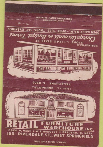 Matchbook Cover - Furniture Warehouse West Springfield MA 40 Strike