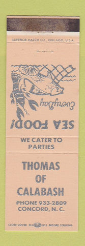 Matchbook Cover - Thomas of Calabash Concord NC seafood WEAR