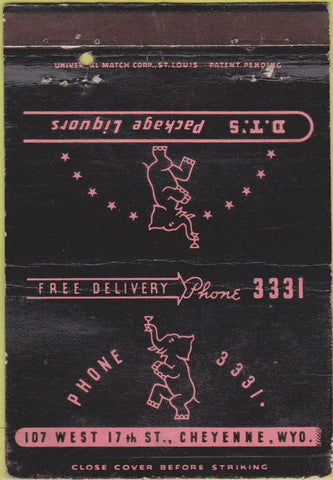 Matchbook Cover - DTS Liquors Cheyenne WY Elephant 40 Strike
