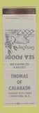 Matchbook Cover - Thomas of Calabash Concord NC seafood WEAR