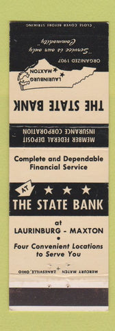 Matchbook Cover - State Bank Laurinburg Maxton SC