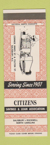 Matchbook Cover - Citizens Savings and Loan Salisbury Rockwell NC