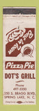 Matchbook Cover - Dot's Grill Spring Lake NC WEAR pizza