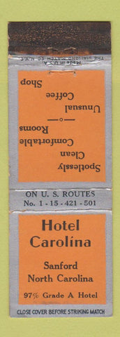 Matchbook Cover - Hotel Carolina Sanford NC WORN