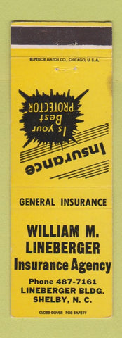 Matchbook Cover - William Lineberger Insurance Shelby NC WEAR