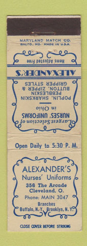 Matchbook Cover - Alexander's Nurses' Uniforms Cleveland OH
