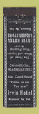 Matchbook Cover - Irvin Hotel Kenmare ND