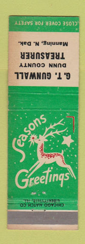 Matchbook Cover - GT Gunwall Dunn County Treasurer Manning ND Christmas