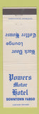 Matchbook Cover - Powers Motor Hotel Fargo ND