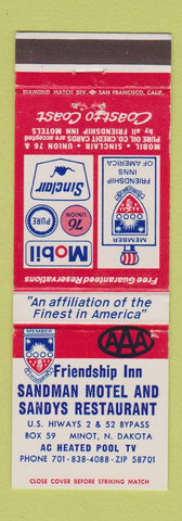 Matchbook Cover - Friendship Inn Sandman Motel Minot ND