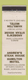 Matchbook Cover - Andrew's Steak House Hamilton Motel Rugby ND WEAR