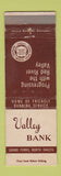 Matchbook Cover - Valley Bank Grand Forks ND
