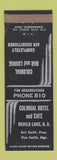 Matchbook Cover - Colonial Hotel Cafe Devils Lake ND low phone # WEAR