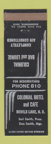 Matchbook Cover - Colonial Hotel Cafe Devils Lake ND low phone # WEAR