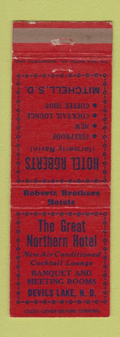 Matchbook Cover Great Northern Hotel Devils Lake ND Hotel Roberts Mitchell WEAR