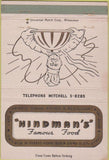 Matchbook Cover - Hindman's Restaurant Milwaukee WI 40 Strike