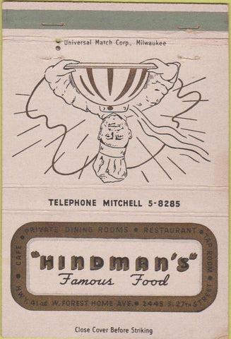 Matchbook Cover - Hindman's Restaurant Milwaukee WI 40 Strike