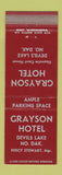 Matchbook Cover - Grayson Hotel Devils Lake ND