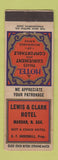 Matchbook Cover - Lewis and Clark Hotel Mandan ND