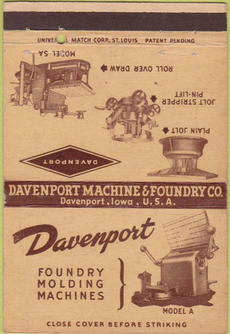 Matchbook Cover - Davenport Foundry Molding IA 40 Strike