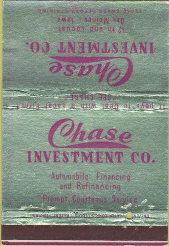 Matchbook Cover - Chase Investment Co Des Moines IA  40 Strike