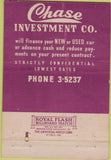 Matchbook Cover - Chase Investment Co Des Moines IA  40 Strike