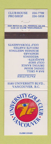 Matchbook Cover - University Golf Club Vancouver BC WEAR