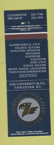 Matchbook Cover - University Golf Club Vancouver BC