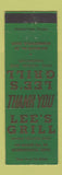 Matchbook Cover - Lee's Grill Monroeville OH