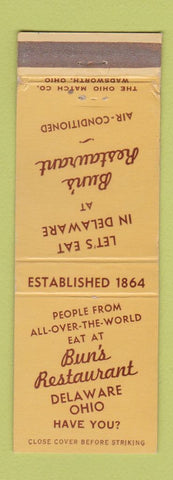 Matchbook Cover - Bun's Restaurant Delaware OH