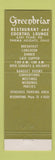 Matchbook Cover - Greenbriar Restaurant Parma Heights OH