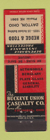 Matchbook Cover - Hedge Todd Insurance Buckeye Dayton OH