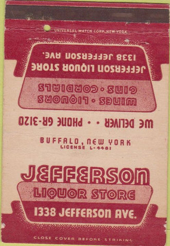 Matchbook Cover - Jefferson Liquor Store Buffalo NY wear 40 Strike