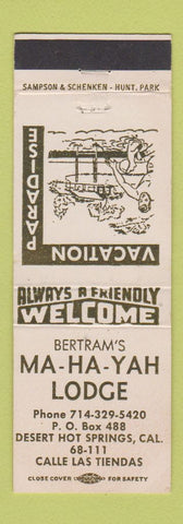 Matchbook Cover - Ma Ha Yah Lodge Desert Hot Springs CA