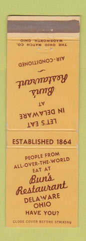Matchbook Cover - Bun's Restaurant Delaware OH