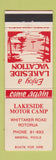 Matchbook Cover - Lakeside Motor Camp Rotorua New Zealand