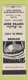 Matchbook Cover - Broiler Coffee Shop Oakland CA hamburgers