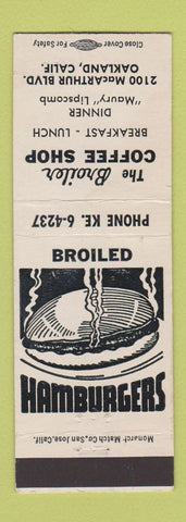 Matchbook Cover - Broiler Coffee Shop Oakland CA hamburgers