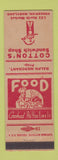 Matchbook Cover - Cotton's Sandwich Shop Frederick MD