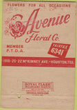 Matchbook Cover - Avenue Floral Flowers Houston TX 40 Strike