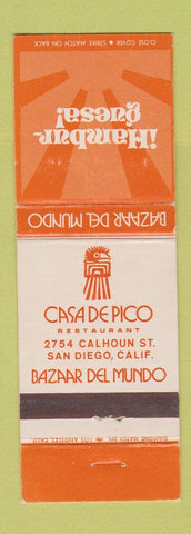 Matchbook Cover - Hambur-guesa Casa De Pico San Diego CA