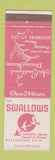 Matchbook Cover - Swallows Austinburg OH restaurant WEAR