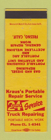 Matchbook Cover - Kraus's Portable Repair Truck Fresno CA