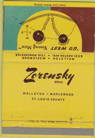 Matchbook Cover - Zorensky Wellston Maplewood ST Louis MO Stetson 40 Strike